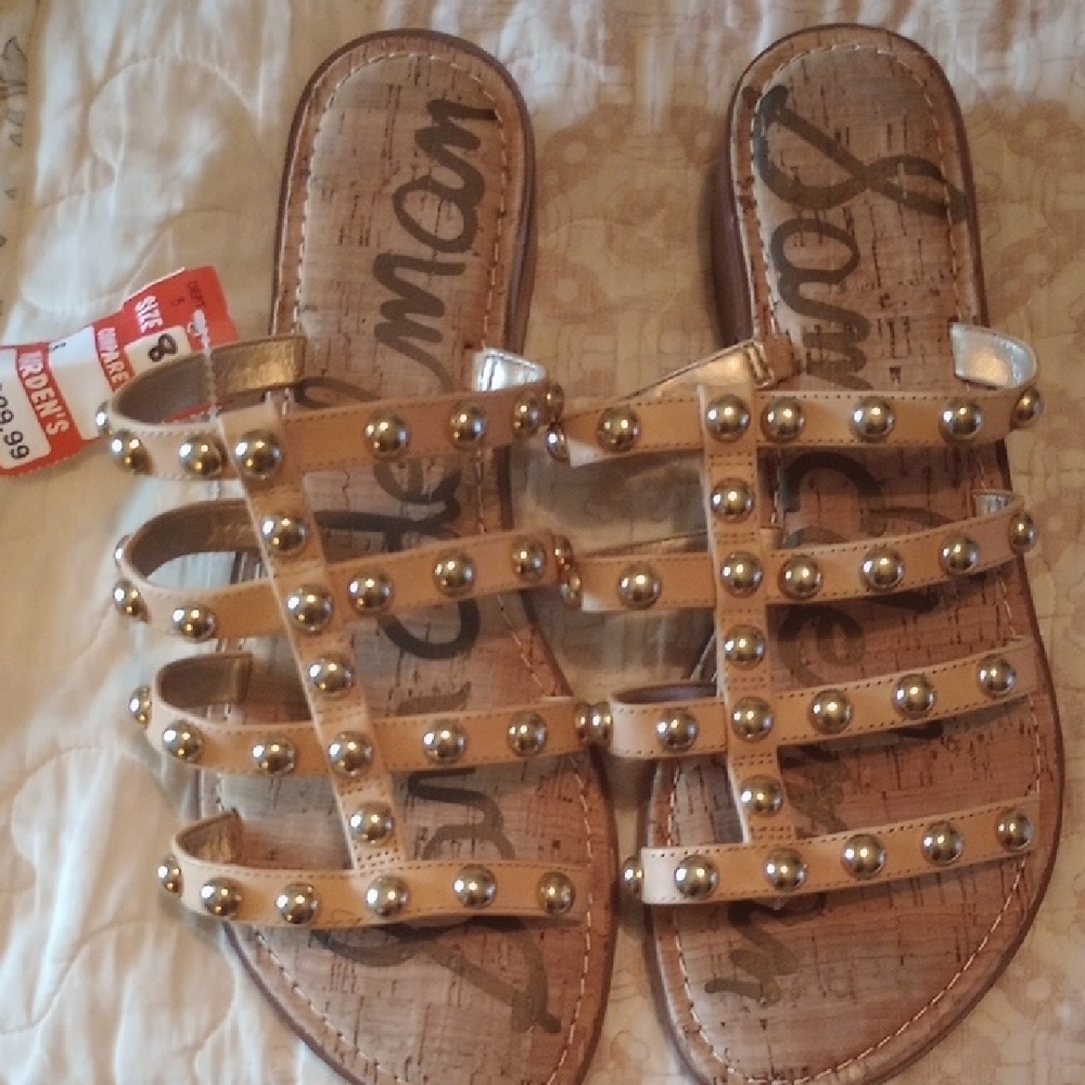 Sam Edelman Gold Studded Beige Sandals